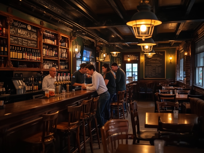 Traditional British pub interior showing bar service and authentic atmosphere