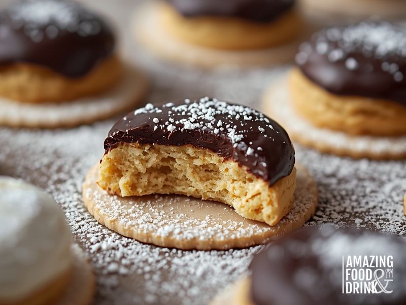 Traditional German Lebkuchen cookies on oblaten wafers with chocolate glaze showing soft, cake-like texture