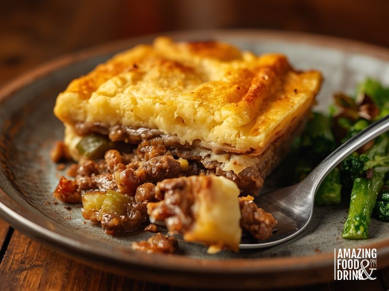 Shepherd's pie with golden mashed potato topping and lamb filling