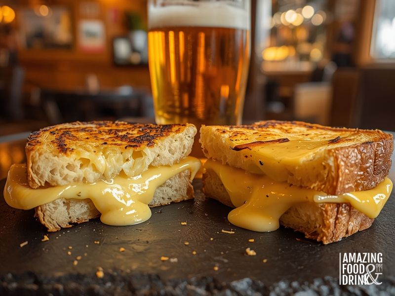 Welsh rarebit with melted cheese sauce on toast