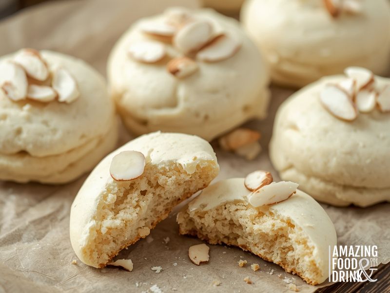 Lebanese Ghraybeh cookies showing pale white bake with almond centers demonstrating proper crumbly texture