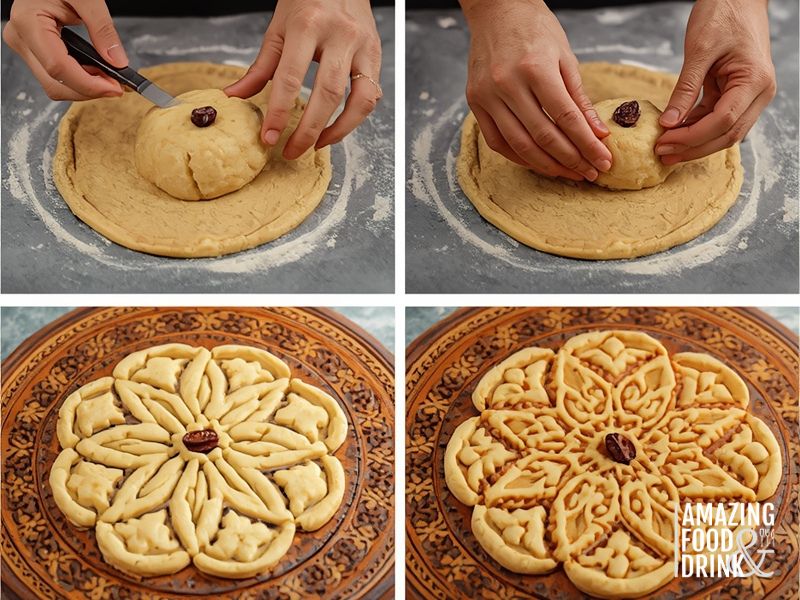 Traditional wooden maamoul mould and ma'amoul tweezers used for shaping Middle Eastern filled cookies