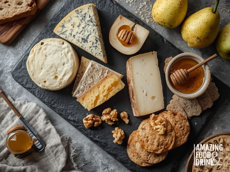 Irish farmhouse cheese board with Cashel Blue, Gubbeen, and artisan accompaniments