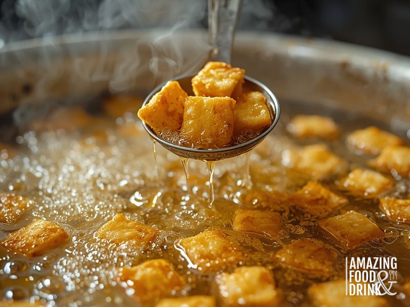 Nigerian Chin Chin being deep-fried in hot oil showing golden-brown crispy texture