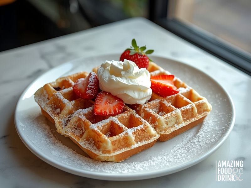 Brussels waffle with toppings showing deep pockets ideal for waffle business caf&eacute;s