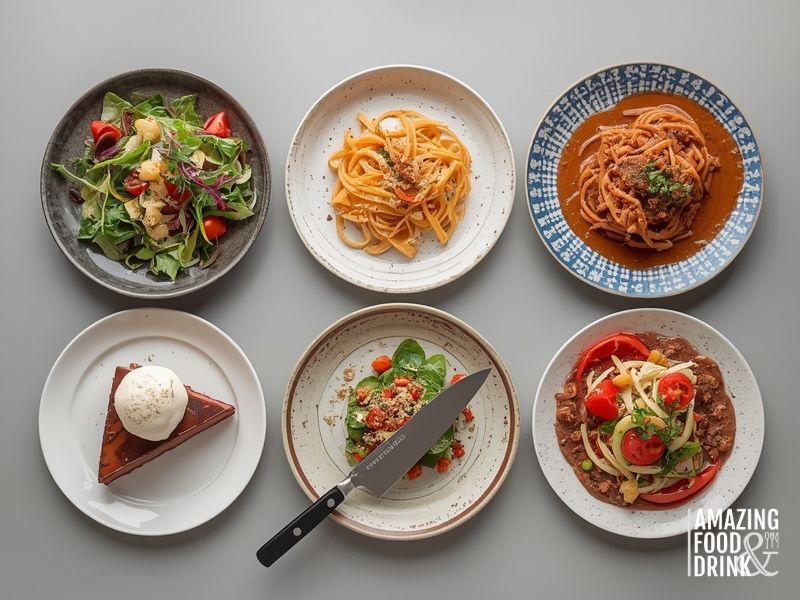 Various food dishes representing different types of food blogs including recipe development, healthy eating, budget cooking, and cultural cuisine
