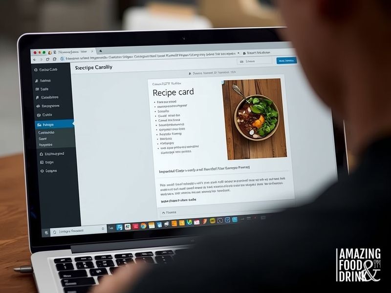 WordPress recipe plugin showing formatted recipe card with schema markup for food blog SEO