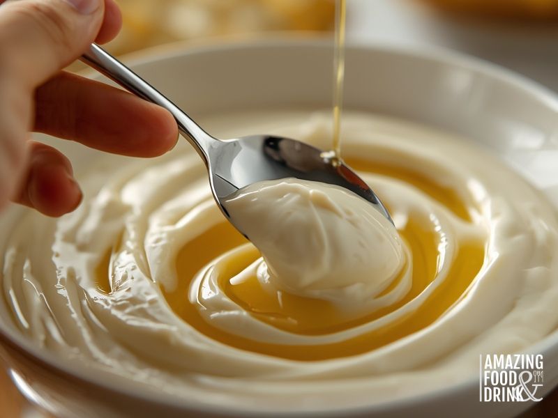 Creating decorative swirl pattern in cream cheese appetiser dip with back of spoon