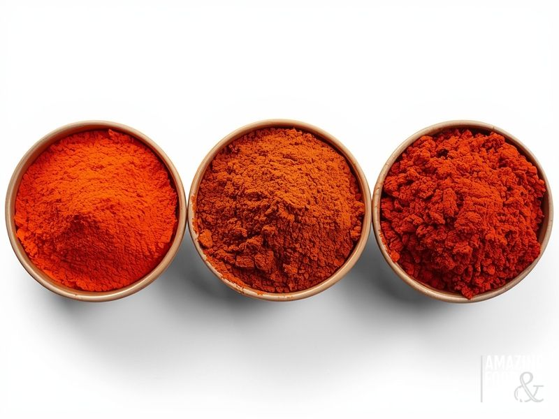 Comparison of Guntur, Byadgi and Kashmiri chilli powder varieties showing colour differences