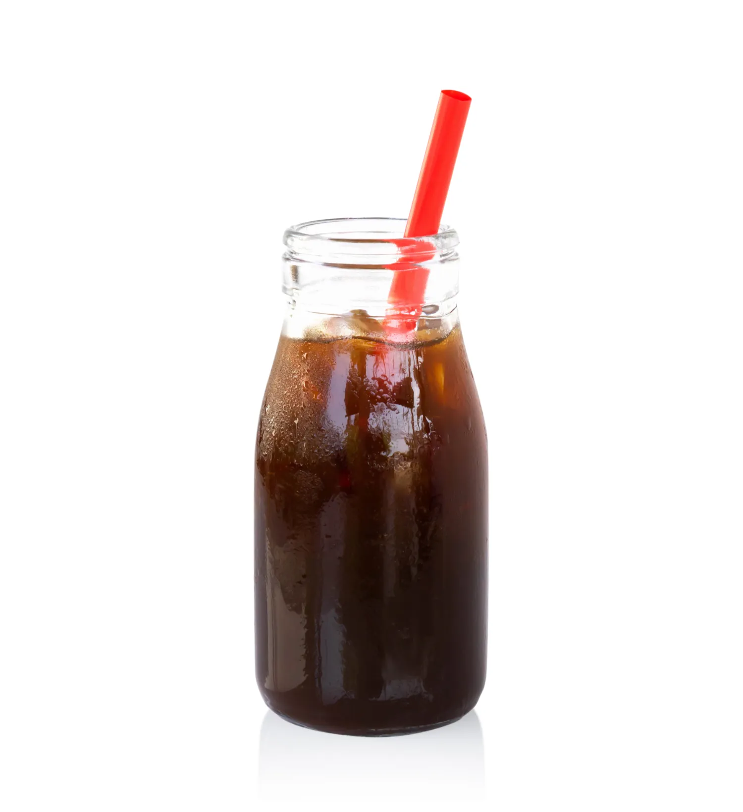 30701964 ice of americano in glass bottle isolated on white background