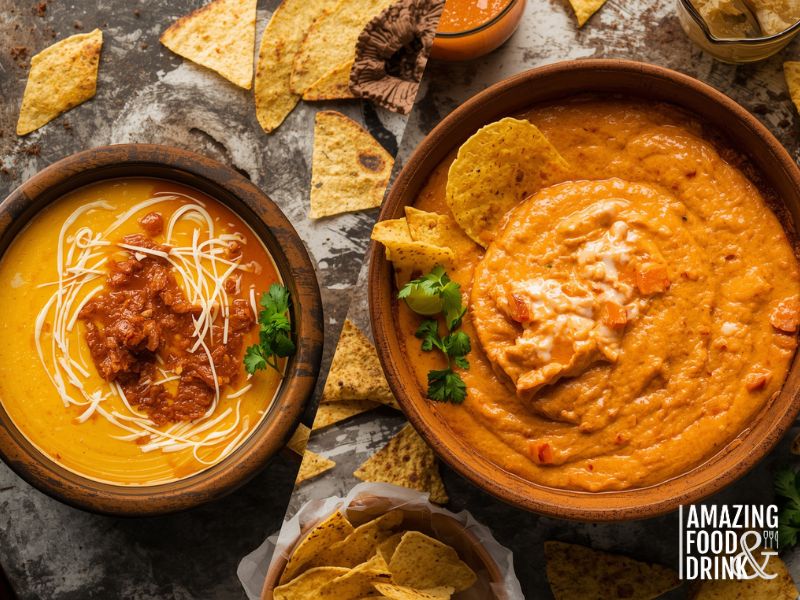 Comparison of traditional Mexican queso fundido and modern Tex-Mex sausage queso dip showing culinary evolution