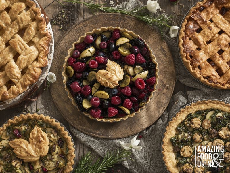 Finished pies with both sweet and savouryfillings 
