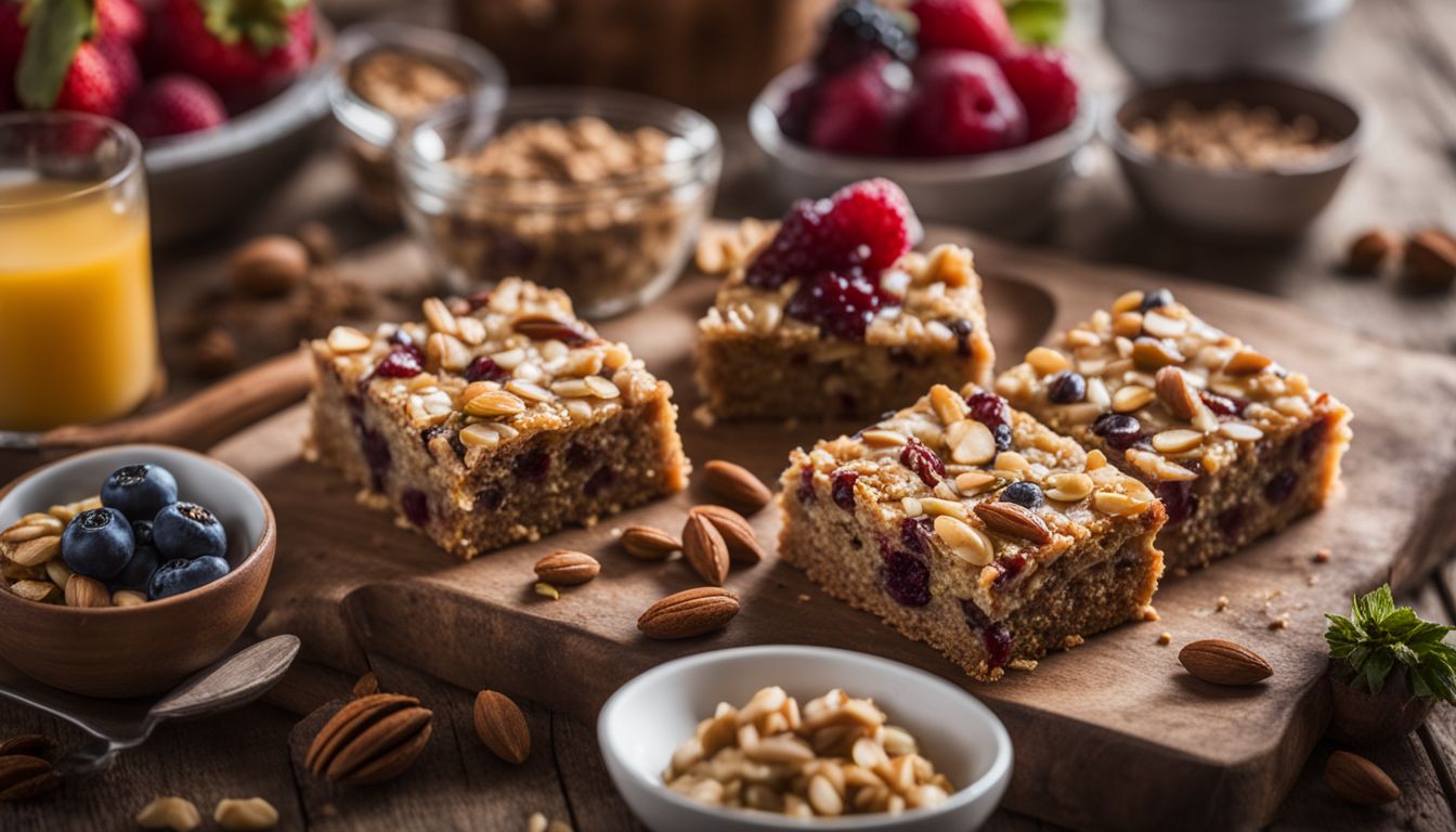 A selection of nut-free breakfast bars displayed on a rustic table.