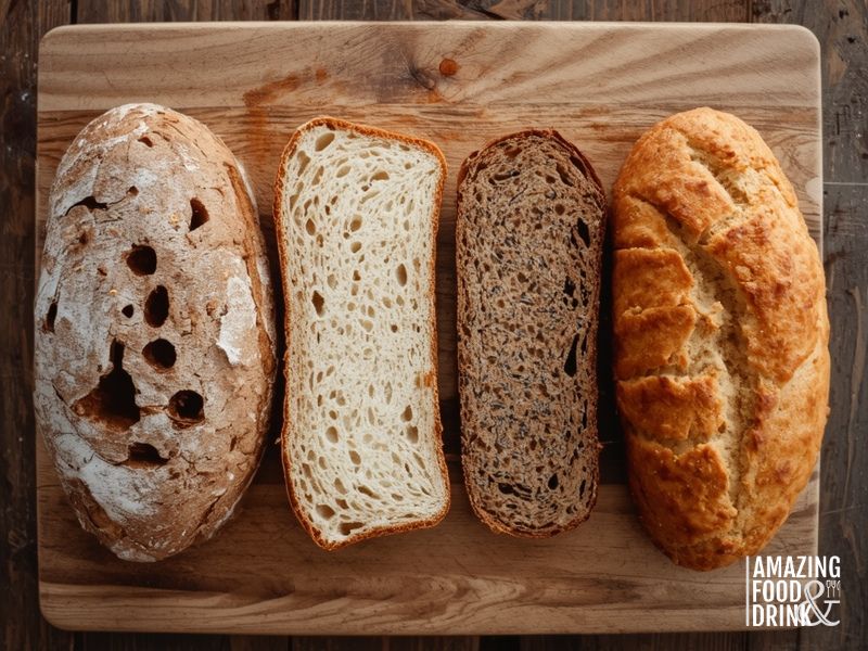 Different bread types for toasted bread with eggs including sourdough, white bread, wholemeal, and brioche