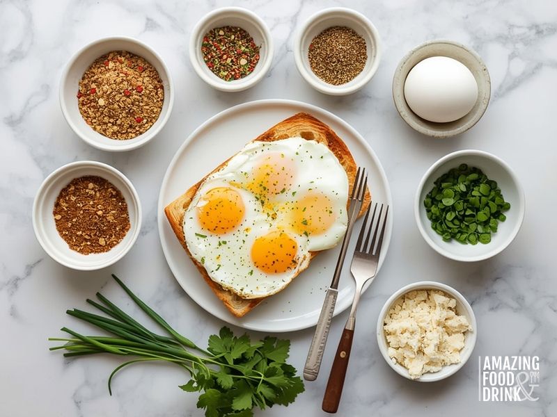 Gourmet toppings for toasted bread with eggs including dukkah, furikake, za'atar and fresh herbs