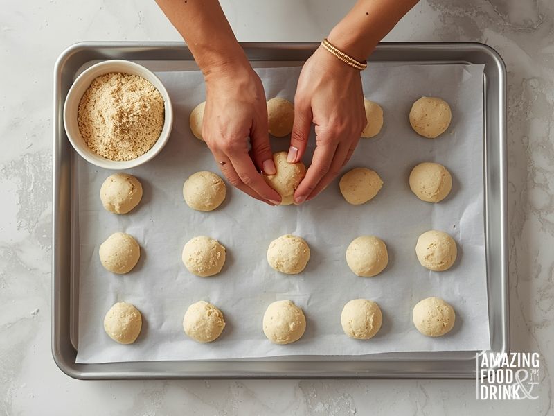 Shaping and forming oven-baked crab cakes before coating with panko breadcrumbs