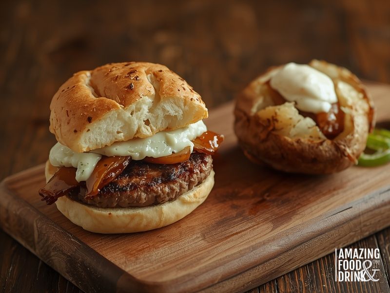 Onion dip used as burger spread and baked potato topping showing versatile culinary applications