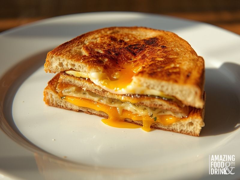 Cross-section of viral egg toast bread fold showing melted cheese and egg layers