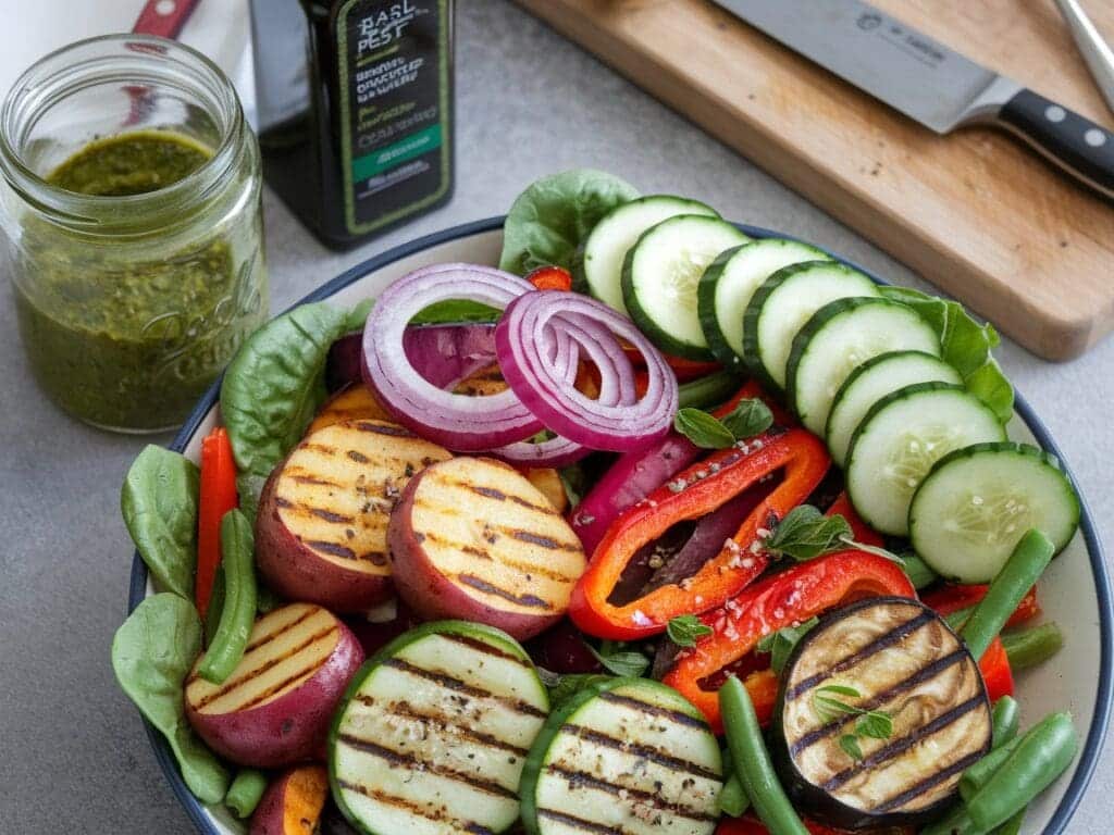 Ultimate Grilled Vegetable Salad with Homemade Basil Pesto
