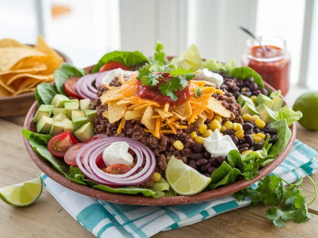 Taco Salad with Ground Beef and Tortilla Chips