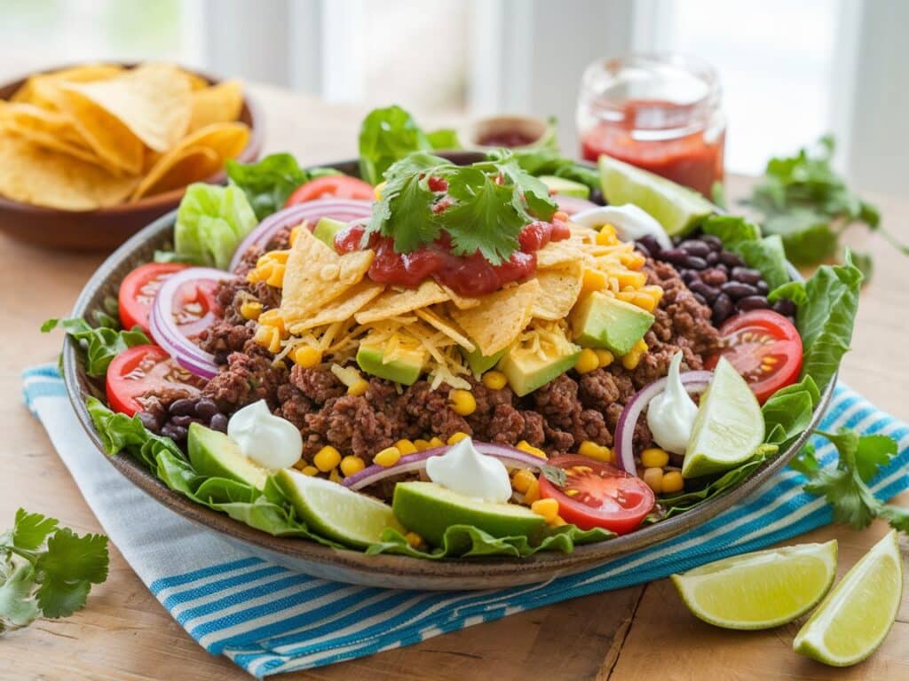 Taco Salad with Ground Beef and Tortilla Chips