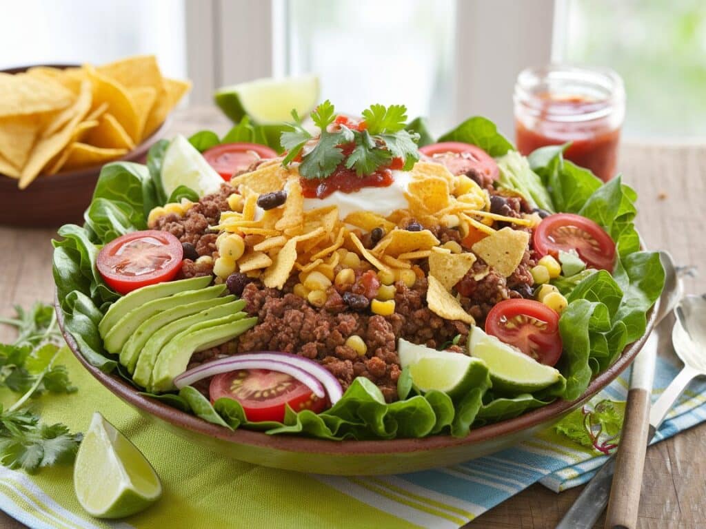 Taco Salad with Ground Beef and Tortilla Chips