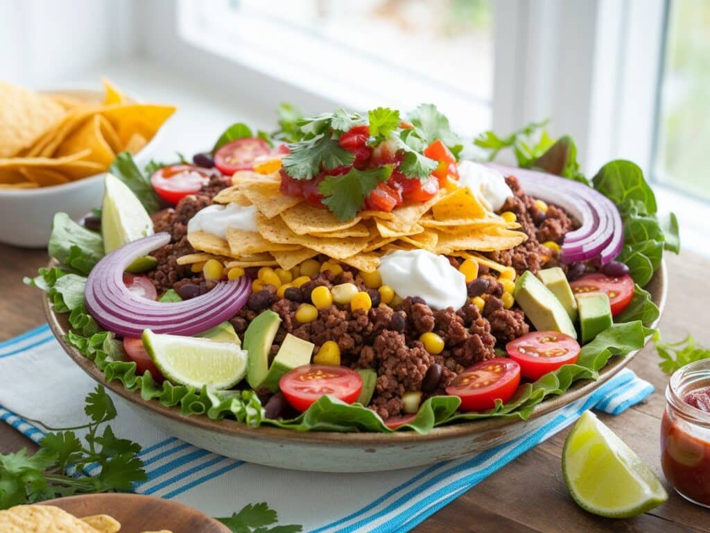 Taco Salad with Ground Beef and Tortilla Chips