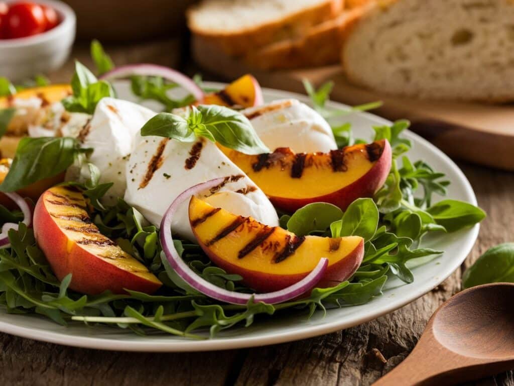 Grilled Peach Salad with Burrata and Basil
