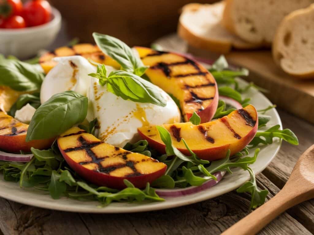 Grilled Peach Salad with Burrata and Basil