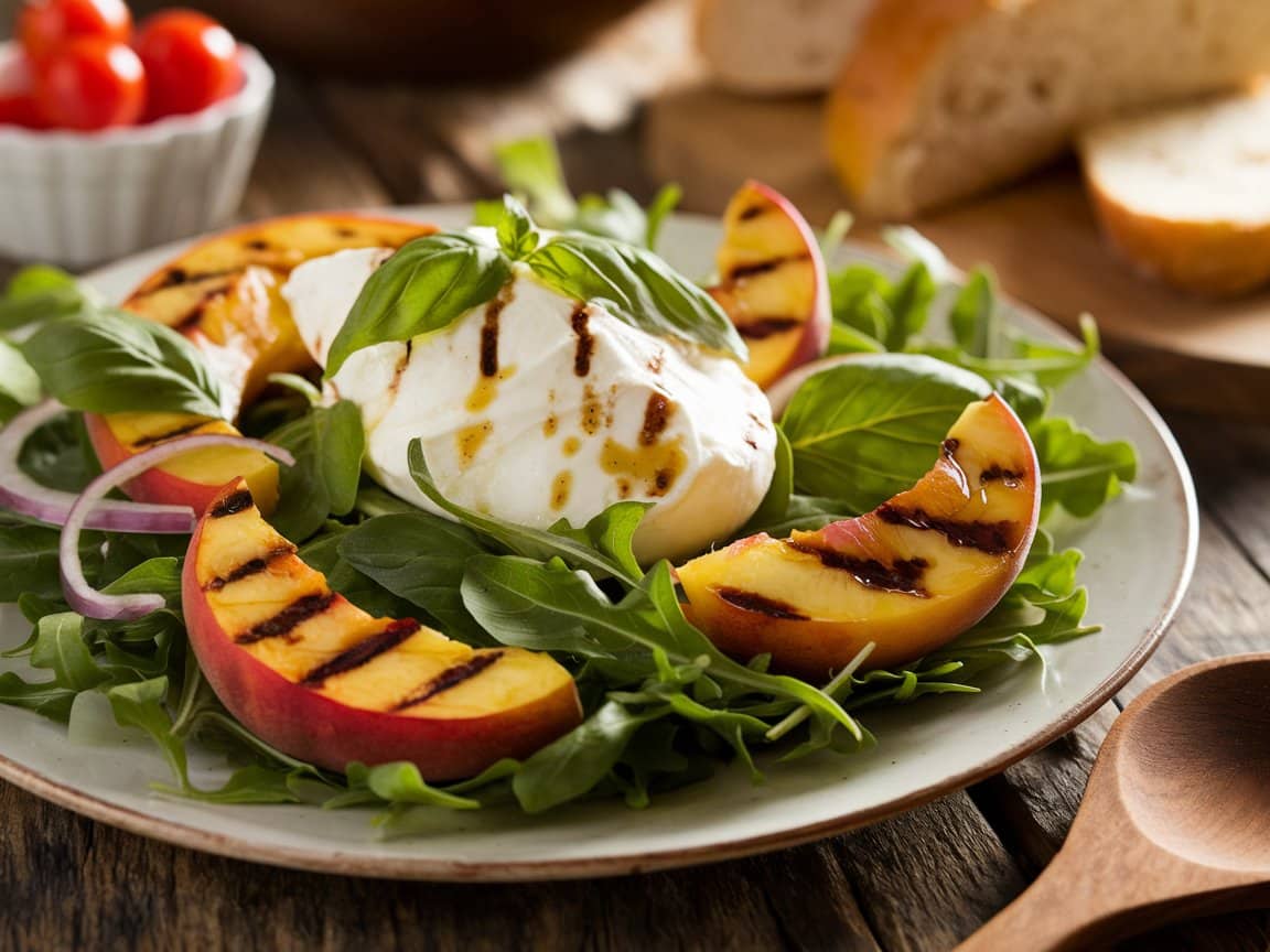 Grilled Peach Salad with Burrata and Basil