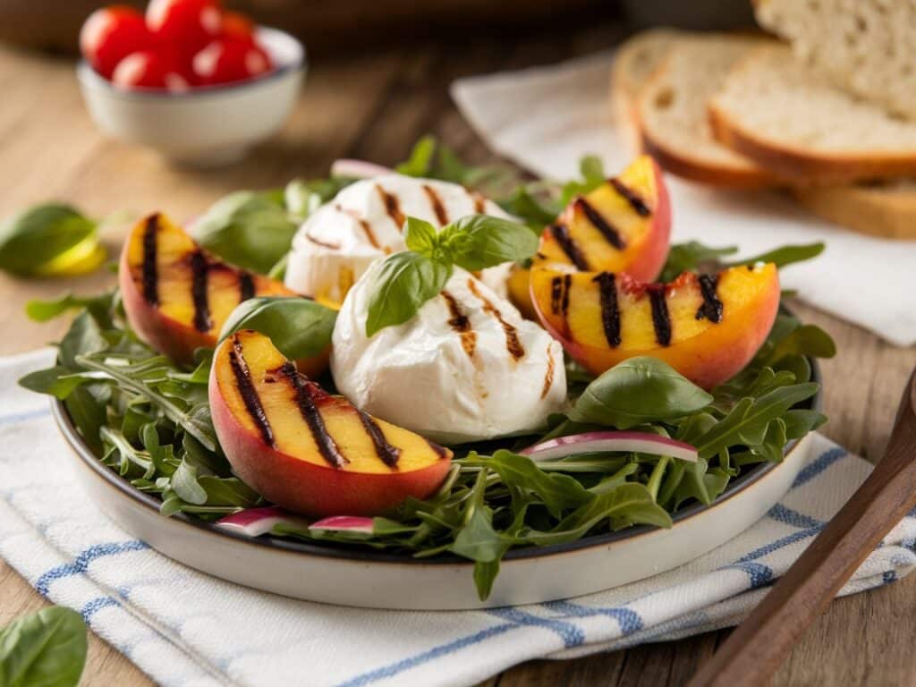 Grilled Peach Salad with Burrata and Basil