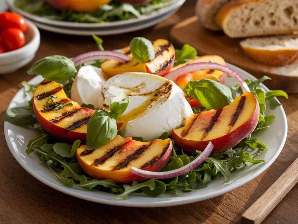 Grilled Peach Salad with Burrata and Basil
