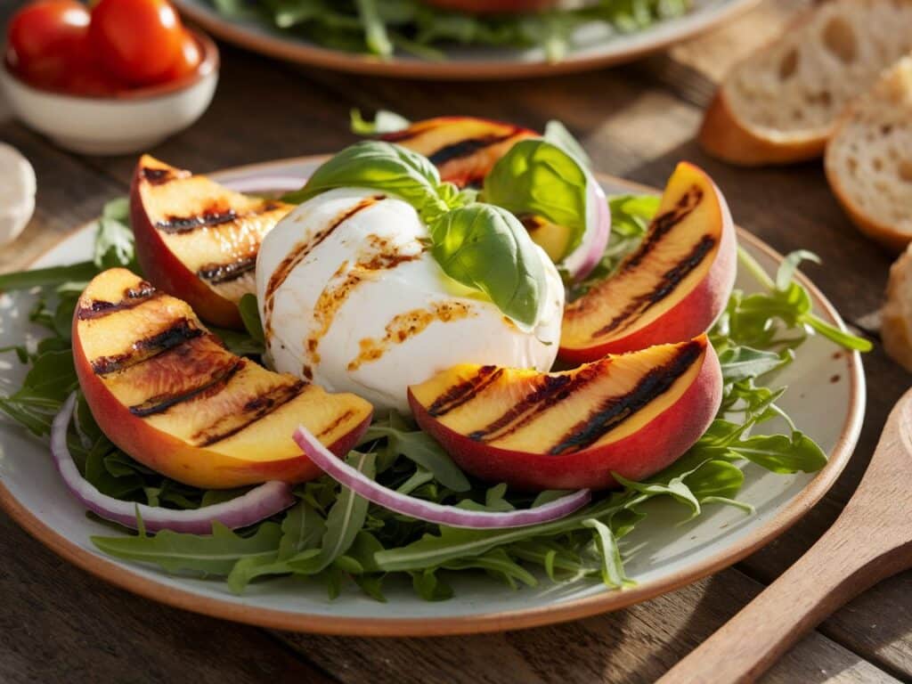 Grilled Peach Salad with Burrata and Basil