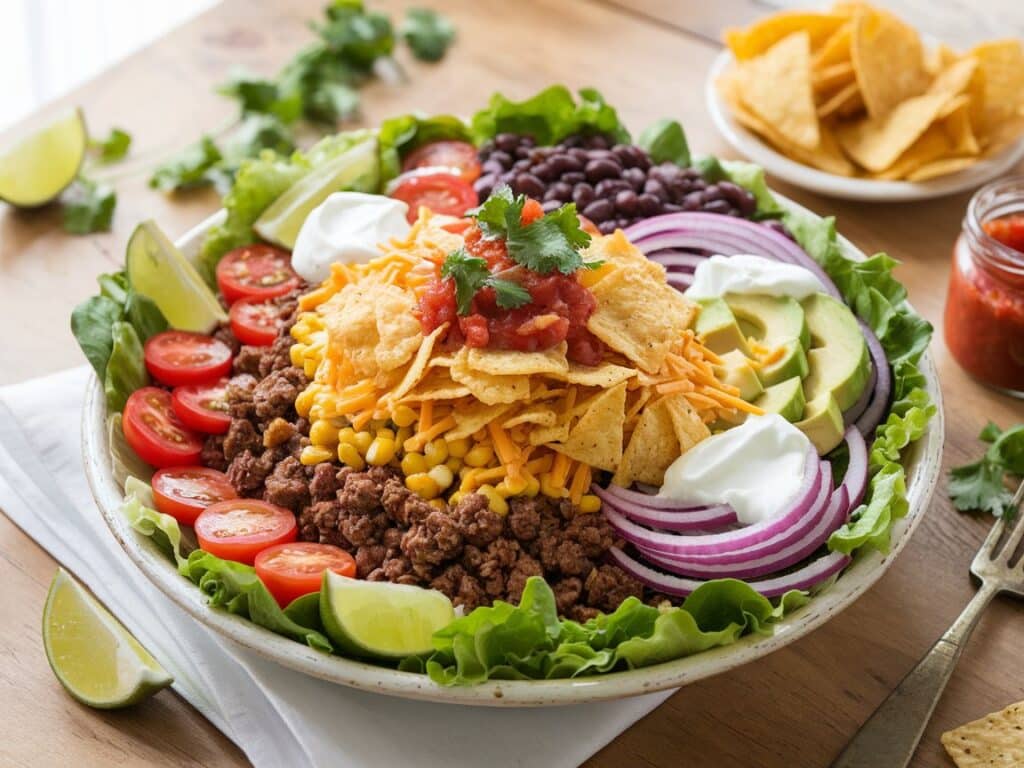 Taco Salad with Ground Beef and Tortilla Chips