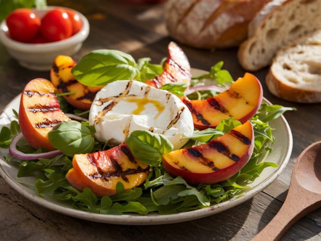 Grilled Peach Salad with Burrata and Basil
