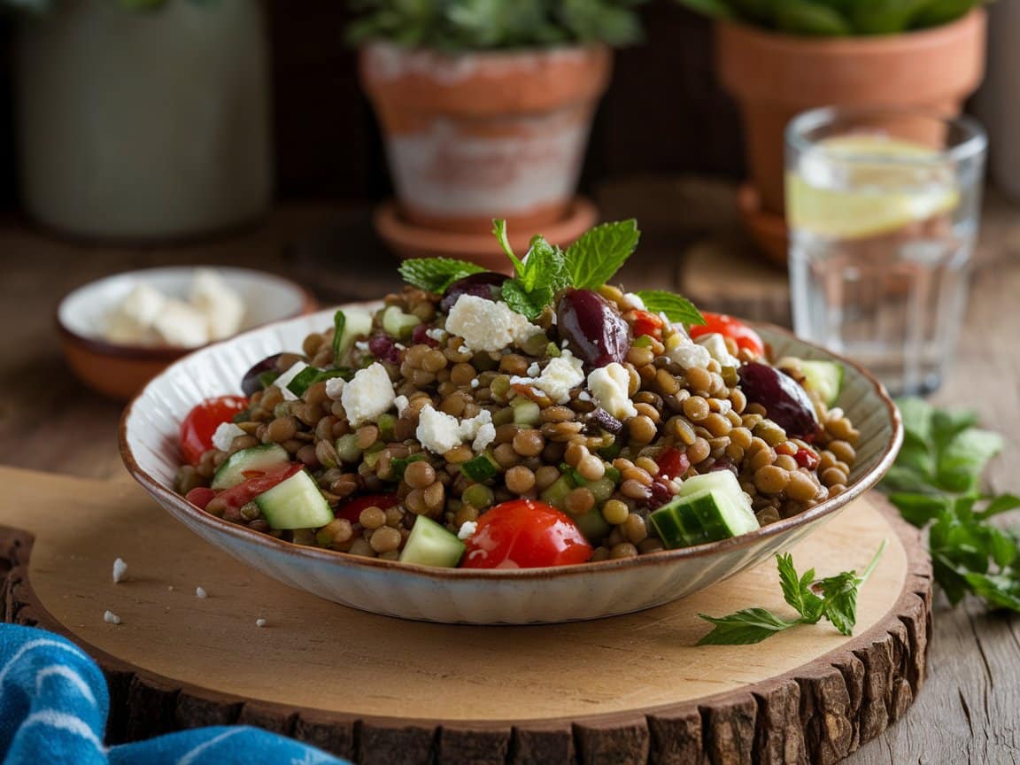 Mediterranean Lentil Salad with Olives and Feta