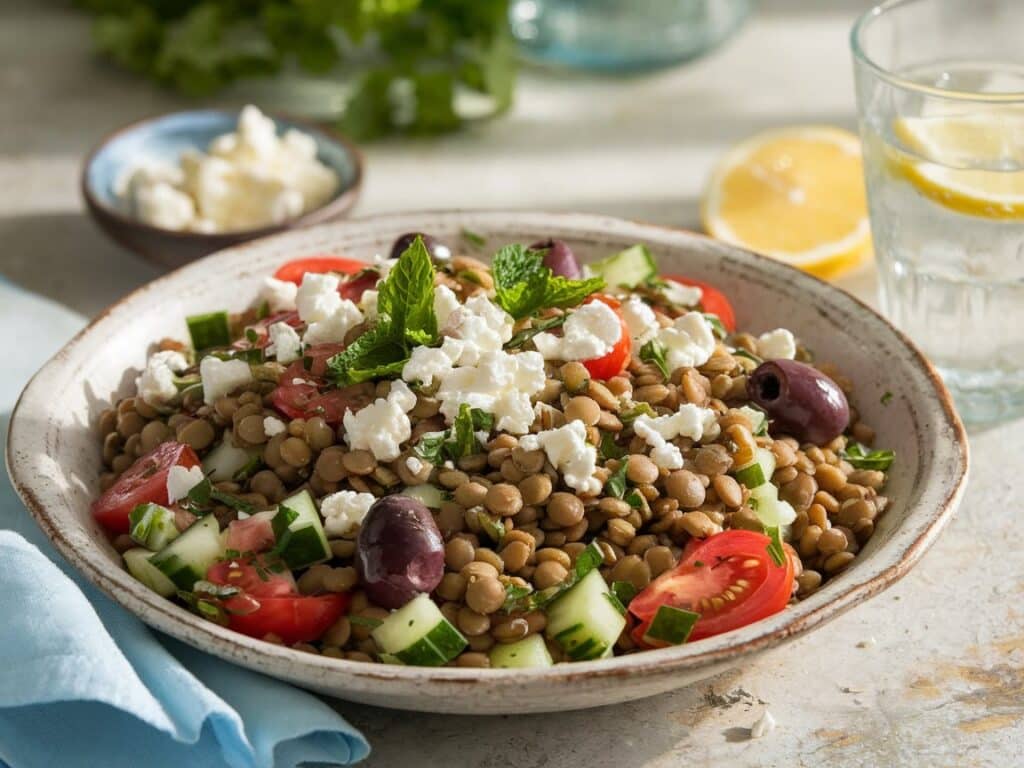 Mediterranean Lentil Salad with Olives and Feta