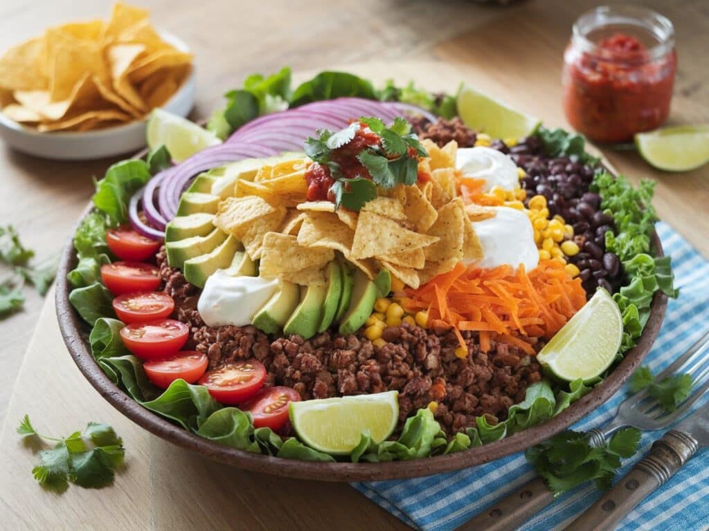 Taco Salad with Ground Beef and Tortilla Chips