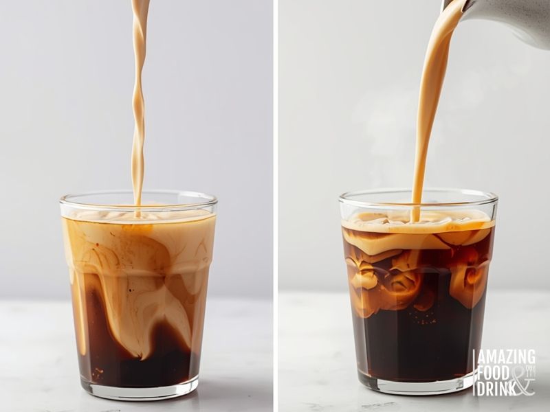 Side-by-side comparison showing smooth soy milk in cold brew coffee versus curdled soy milk in hot espresso demonstrating temperature shock effect