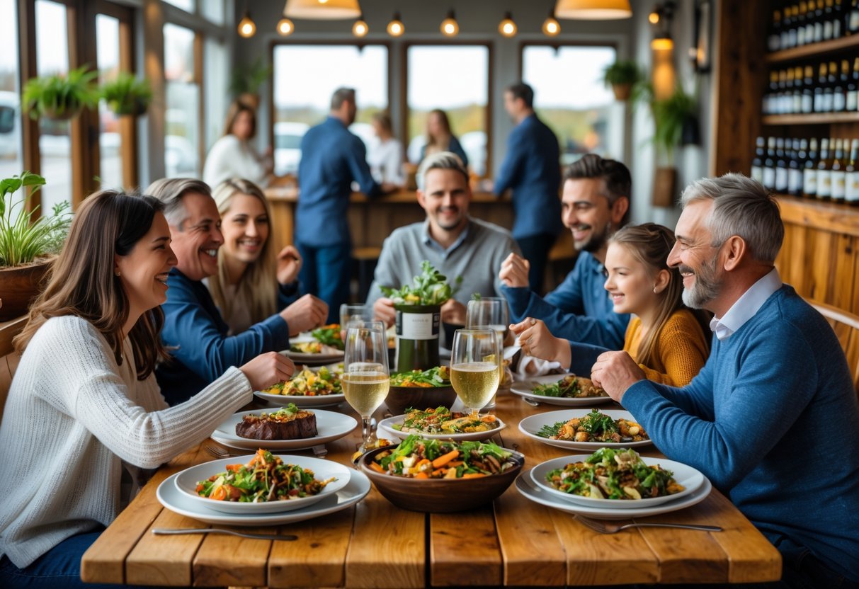A family enjoying a meal together at a casual dining restaurant in Cork with natural light and a cozy interior.