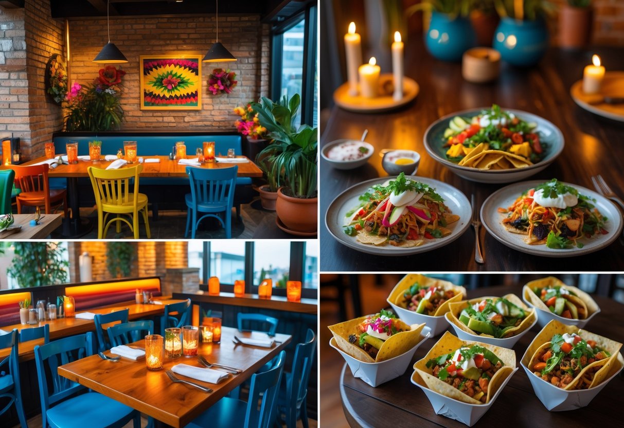 A restaurant scene showing casual dining tables, a fine dining area, and a takeaway counter with Mexican food in Cork.