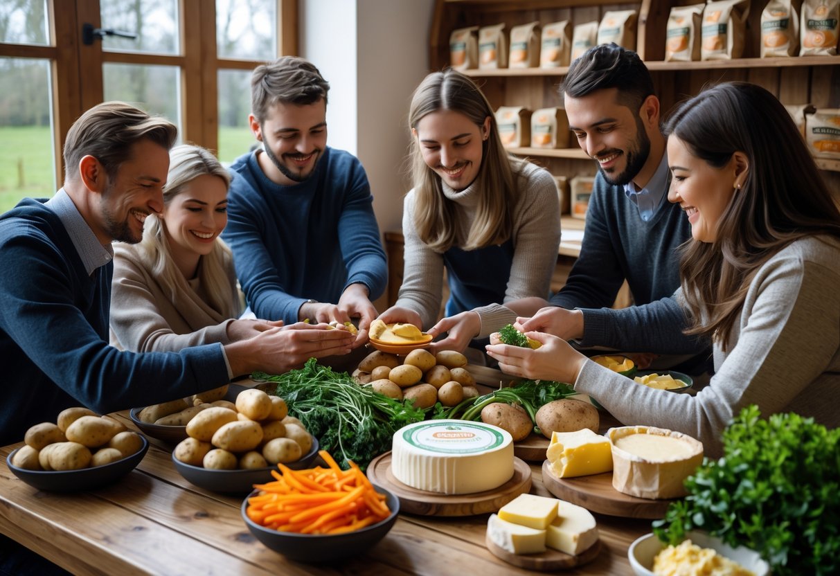 A group of people gathered around a table sharing and selecting fresh Irish food products together.
