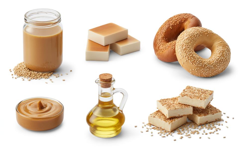 A group of food items, some of which may contain Sesame&mdash;a concern for those with a sesame allergy.
